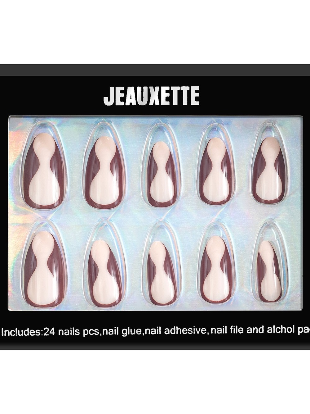 Nude & Burgundy Swirl Geometric Press-On Nails - Anne